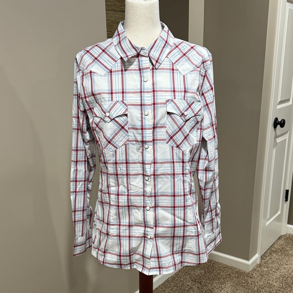 Plaid Button Down Shirt - Red and White